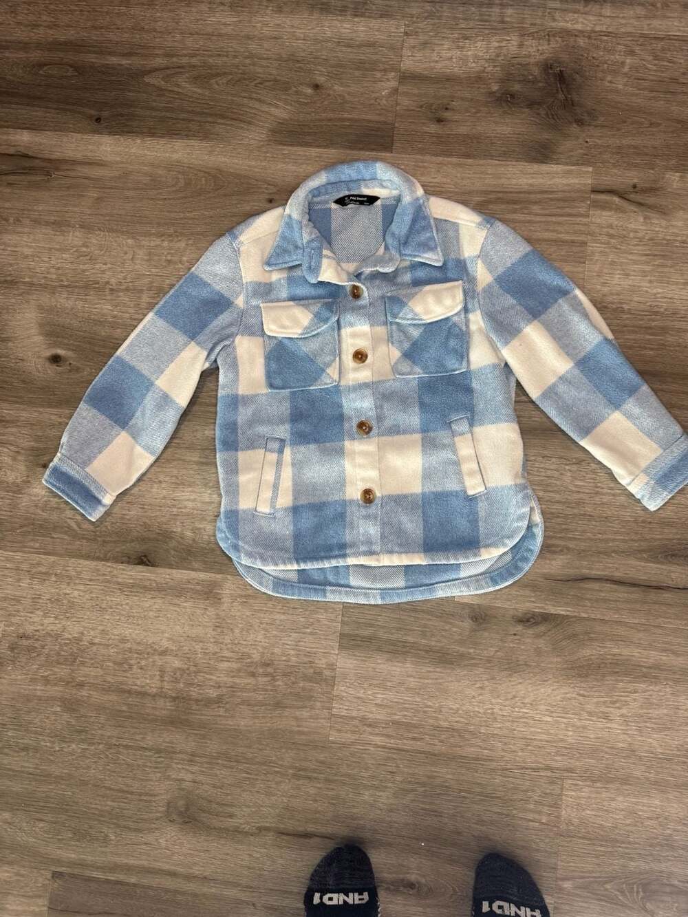Member's Mark Plaid Shacket Size XS (4/5) Blue White Fleece Button-Up